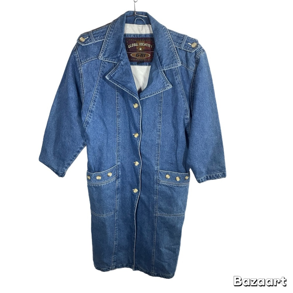 Vtg Global Identity G-IIL Long Denim Jean Western Duster Trench Coat Jacket​